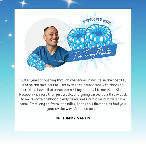 Image of Noogs Sour Energy Chews, Blue Raspberry Blast Electrolyte Energy Gummies, Sour Candy Flavored Alternative to Running Gels, Vegan, Gluten Free & Caffeine Free, 12 Pack