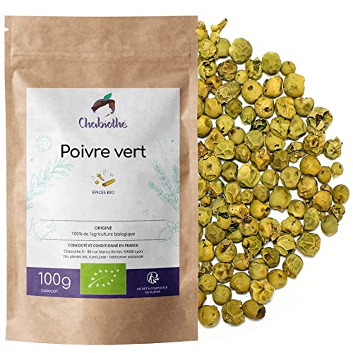 Chabiothé - Poivre vert Bio 100g - grains entier - conditionné en France - sachet biodégradable Cover