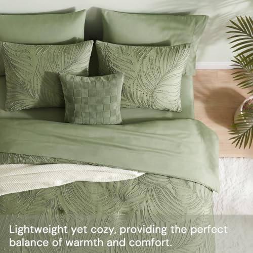 Image of Geniospin King Size Comforter Set, 7 Pieces Olive Green Bed in a Bag King Bedding Set, Soft Tufted Bed Set with Comforter, Sheets, Pillowcases & Shams for All Season