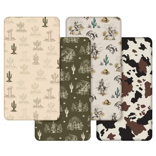 Image of Vitalcozy 4 Pcs Green Western Crib Sheet for Standard Nursery Decor