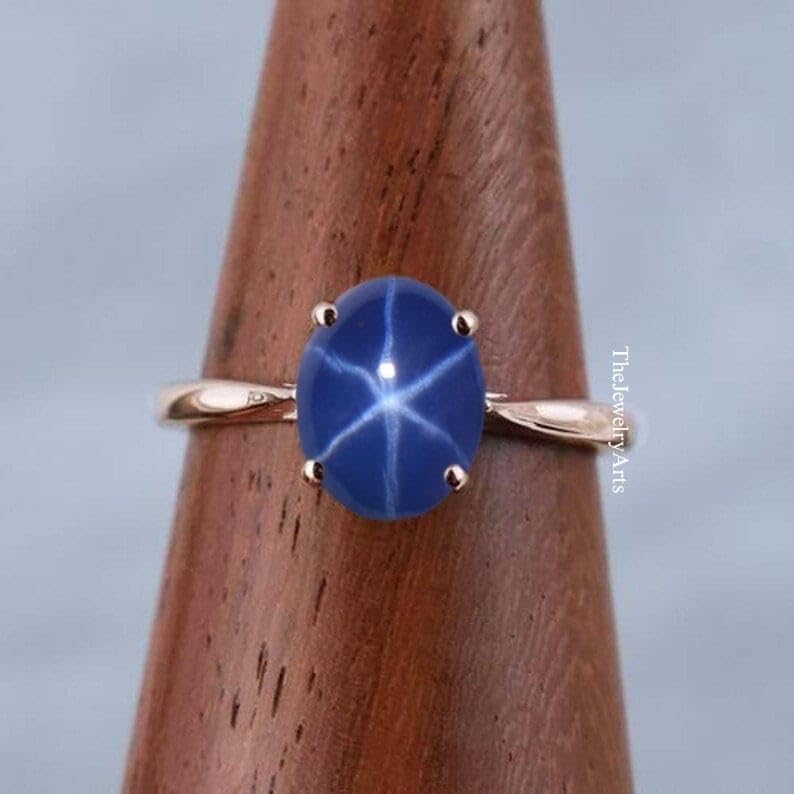 Blue Star Engagement Ring – 6 Ray Star Sapphire Ring for Women, 925 Sterling Silver Band, Timeless Luxury2