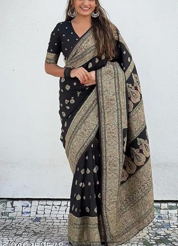 Generic black kashmiri silk saree – image 4