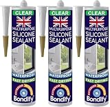 BONDIFY Impermeable Sellador de Silicona Transparente Universal 3x280g ANTI-MOHO Sellador de Juntas Cocina y Baño, Alta Elasticidad