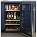 GE Wine Cooler & Beverage Refrigerator | Mini Fridge With Lock & Key Included | Complete With Oak Shelving, Glass Exterior & Warm Interior Lighting | Fits 109 Cans or 31 Wine Bottles | Stainless Steel