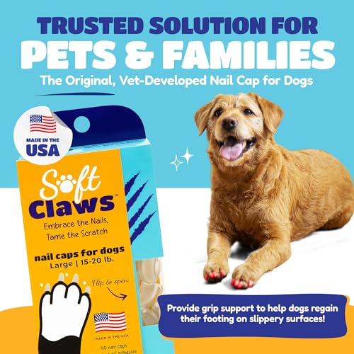 Image of Soft Claws Nail Caps for Dogs with Non-Slip Design Made in USA - 40 Dog Nail Covers for Long-Lasting Protection of Floors and Furniture - Gold Sparkle, Large