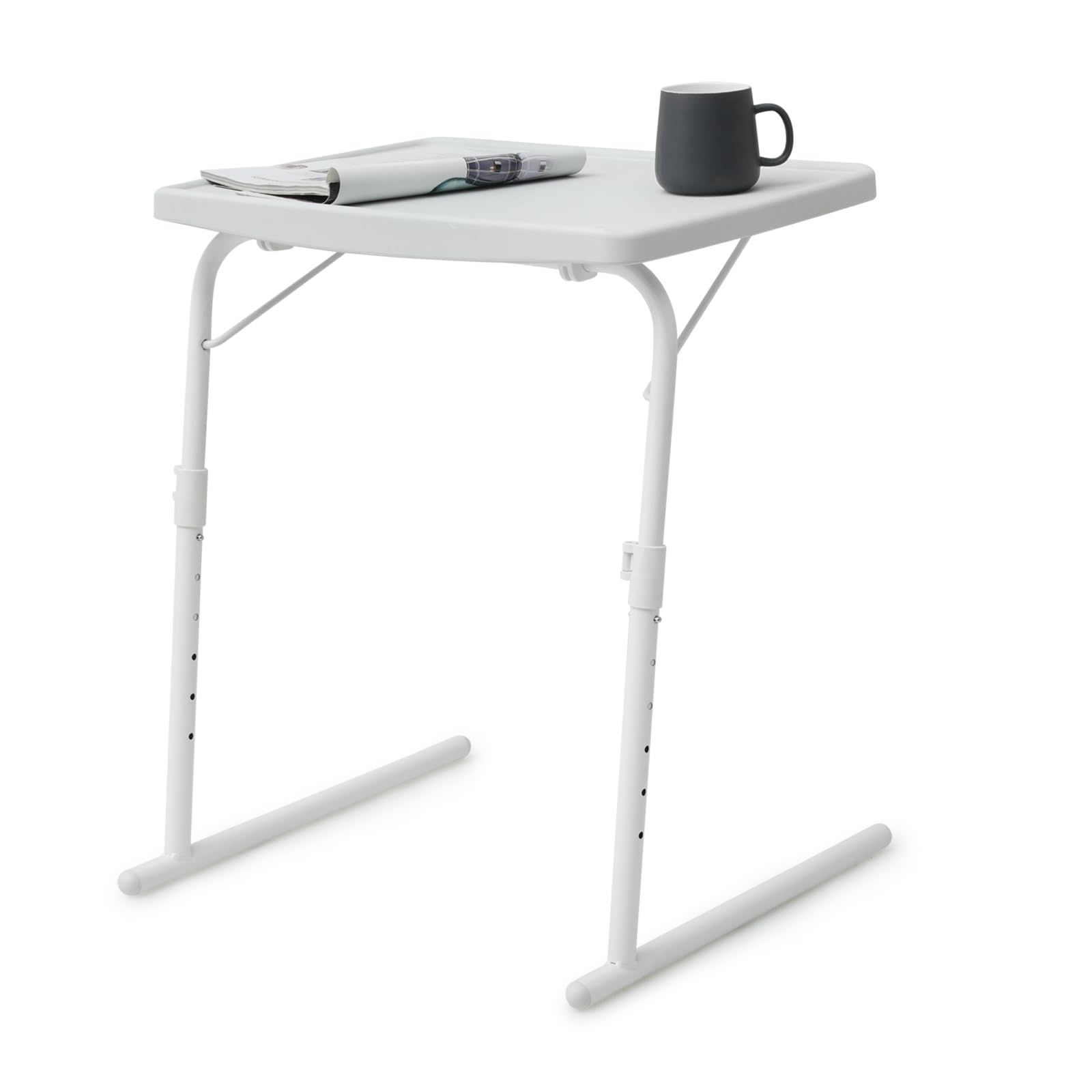 Athena Collection Folidng TV Tray Portable Small Folding Table 6 Height with Adjustments 3 Tilt Angle Adjustments, TV Dinner Table Tray for Living Room Small Space Eating on Couch Sofa Bed, White