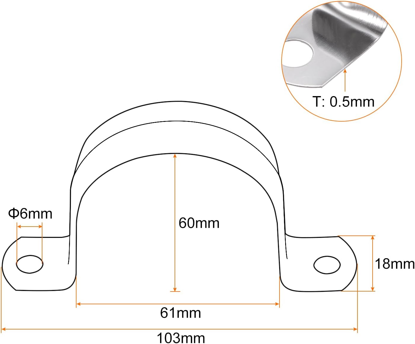 HARFINGTON 10pcs 2 3/8 Inch 60mm Conduit Clamps, M60 U Tube Pipe Clamp, Stainless Steel Rigid Pipe Strap, U Shaped Bracket with Two Hole for Pipe Tube Hose Wire Cord Fixing