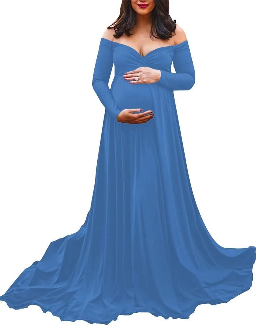 Off Shoulders Maternity Robe for Photoshoot Wedding Bridal Ruffle Illusion Pregnancy Bathgown Gowns