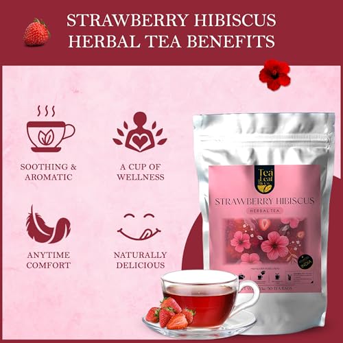 Image of Tealeaf & Co. Strawberry Hibiscus Tea Bags Blended with Fresh Herbs and Spices - Herbal Tea Bags with Organic Spices, Berries & Dried Hibiscus Flower Extract - Low Caffeine - Gluten Free - 50 Teabags