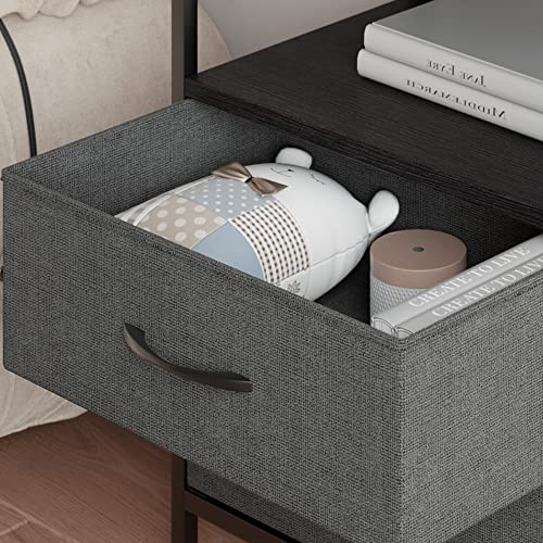 Jpnd Nightstand With 2 Drawers, Bedside Table Small Dresser With Removable Fabric Bins, Metal Steel Frame Storage Dresser, Chest Drawer For Bedroom, Hallway, Living Room 12" D X 18" W X 24" H Gray #TOP5