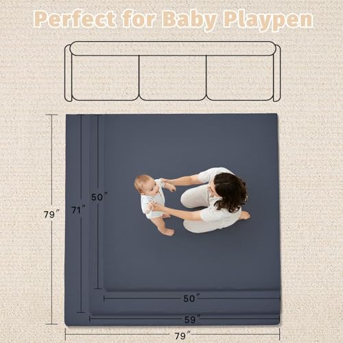 Image of Waterproof Baby Play Mat for Floor Memory Foam 71 * 79 Cushion Playpen Playmat Tummy Time Crawling Mat Nursery Rug Thick Pad Create Soft & Safe Area for Infants,Toddler,Kids,Navy