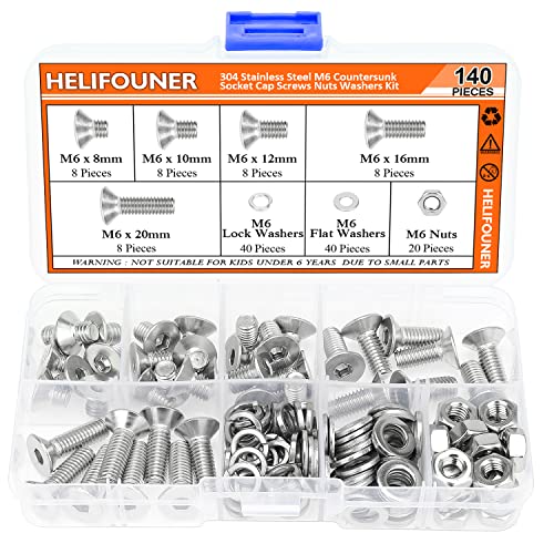 Vis à tête fraisée M6 acier inoxydable 304 HELIFOUNER lot de quincaillerie filetée