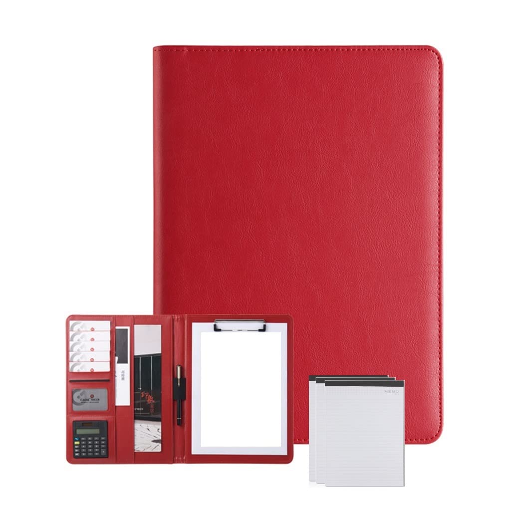 Padfolio, organizer for portfolio, con calcolatrice Padfolio in similpelle con blocco appunti formato A4 for colloqui di lavoro e raccoglitore ad anelli for curriculum (rosso)