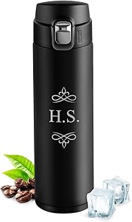 Maverton Trinkflasche mit Gravur 400 ml - Thermobecher auslaufsicher 100% dicht - Easy-Clean-Deckel - Thermoskanne aus Edelstahl - für Männer zum Geburtstag - schwarz - Initialien