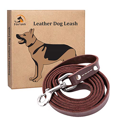 FAIRWIN Brown 6FT/ 5FT Genuine Leather Dog Leash Leads Rope for Large/Medium/Small Dogs Training/Walking (rivet-5/8 x 5.6 Foot, Brown)