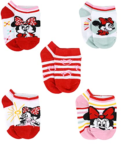 Disney Girl's Minnie Mouse 5 Pack No Show Socks (X-Small, Red)
