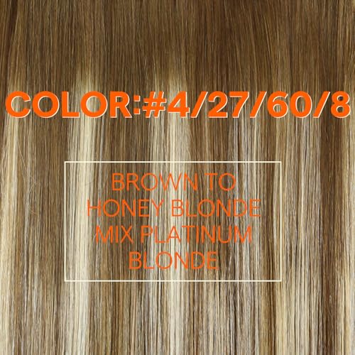 Image of Full Shine Weft Hair Extensions For Women 20 Inch 105G, Sew In Human Hair | Sew In Weft Extensions, Soft Straight Hair, Color 4 /27 /60 /8, Length And Fullness Boost