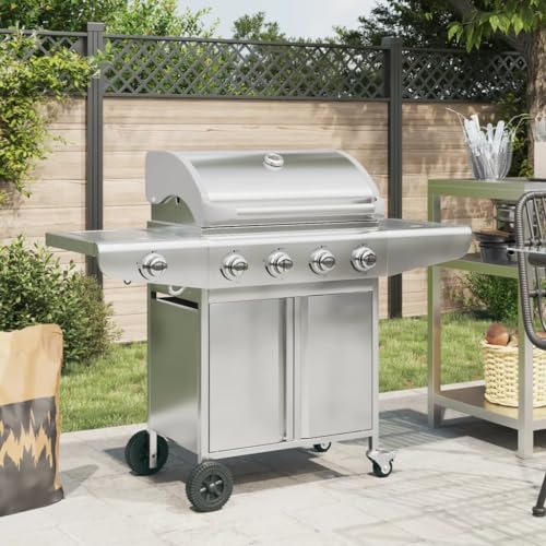Muebles Home - Parrilla de gas para barbacoa con 5 quemadores de acero inoxidable plateado