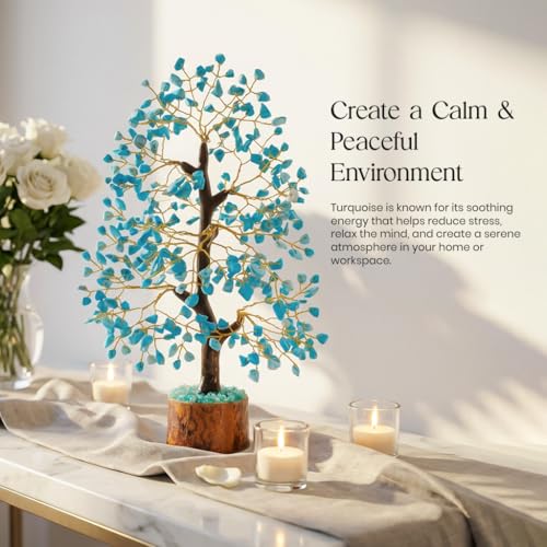 Image of Crocon Turquoise Crystal Tree of Life for Unique Gifts for Mom, Dad, Home | Office Decor, Handmade Gemstone Healing Crystals Tree for Positivity, Money & Good Luck, Birthday Gifts for Women, Men