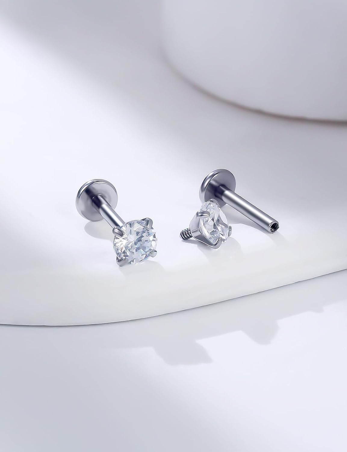 18G 16G 14G Internally Threaded Nose Rings Studs Flat Back Earrings Surgical Steel CZ Nose Rings Stud Tragus Helix Conch Cartilage Earrings Stud Piercing Jewelry For Women Men Hypoallergenic - Image 3