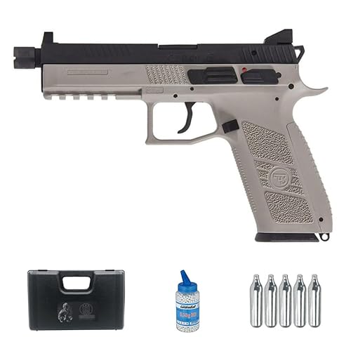 ASG CZ P-09 Blowback Urban Grey CO2/GAS (6 mm) | Airsoft-Pistole Kaliber 6 mm + Flasche + Koffer + 5 Co2. Airsoft-Pistole mit beweglichem Verschluss (Leistung: 0,2 Joule)