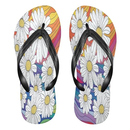 STAYTOP White Daisy Flip Flops Sandals of Men's & Women's,Sandals Beach Slippers Shower Slides