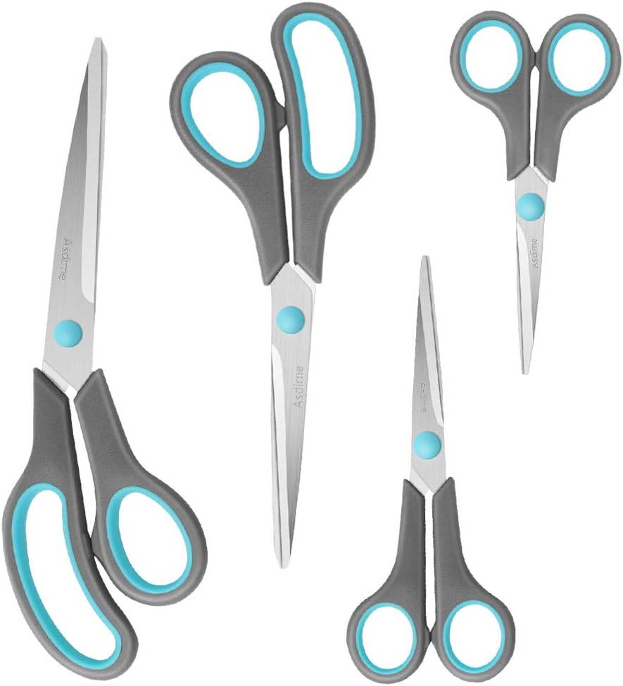 Scissors Set of 4, Premium Stainless Steel Razor Blades, Ergonomic Semi-Soft Rubber Grip, Suitable for School, Office and Family Daily Use, 9.6''/8.5''/6.4