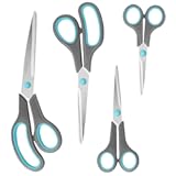 Scissors Set of 4, Premium Stainless Steel Razor Blades, Ergonomic Semi-Soft Rubber Grip, Suitable for School, Office and Family Daily Use, 9.6''/8.5''/6.4"/5.4", Blue&Gray