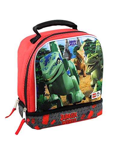 Lego Jurassic World Boys Soft Dual Compartment Insulated School Lunch Box (Black)