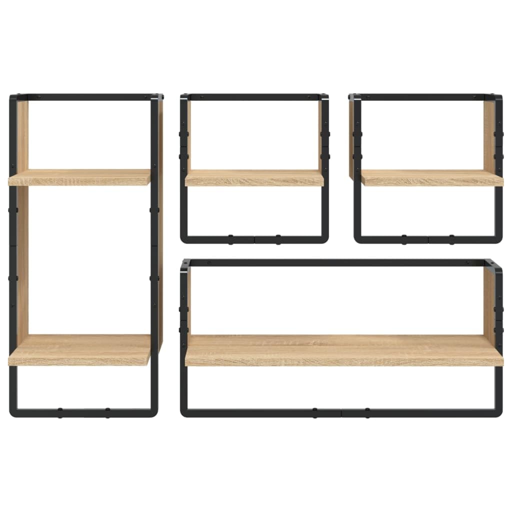 vidaXL Set Mensole Parete con Aste 4pz Rovere Sonoma Legno Multistrato