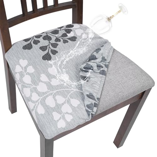 Image of SearchI Water Repellent Seat Covers for Dining Room Chairs Stretch Printed Chair Seat Covers Set of 4, Removable Washable Kitchen Chair Seat Protector Cushion Slipcovers for Office (Leaf Pattern)