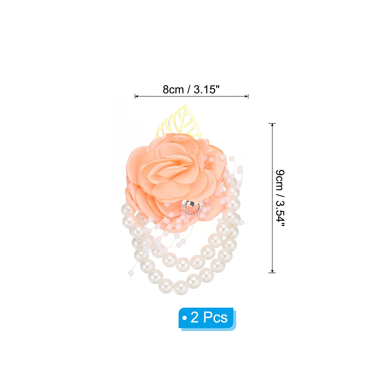 PATIKIL Rose Bridesmaid Wrist Flower, 2 Pack Artificial Rose Flower Wrist Corsage Bride Wrist Corsage for Wedding Party Ceremony Orange - Image 2