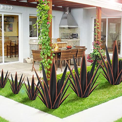 Image of KODIBO Large Tequila Rustic Sculpture, Rustic Metal Agave Plants for Outdoor Patio Yard, Home Decor Hand Painted Metal Agave Garden Yard Statue, Outdoor Lawn Ornaments Yard Stakes (Black -L)