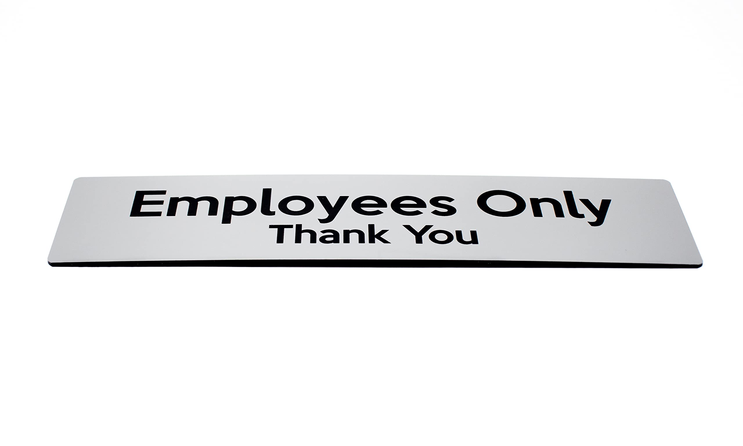Letrero con texto en inglés "Employees Only Thank You", de acero inoxidable cepillado con texto grabado en negro, señalización para empleados y empleados, letreros para instalaciones y oficinas