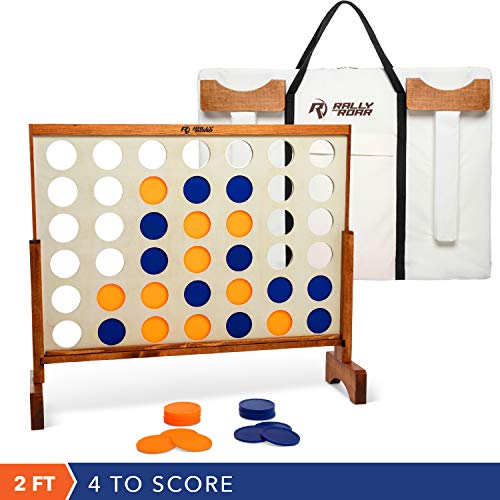 Giant 4 in A Row, 4 to Score with Carrying Bag - Premium Wooden Four Connect Game Set in 2' Wood Grain by Rally & Roar - Oversized Family Outdoor Party Games for Backyard, Lawn, Parties, Bar Game