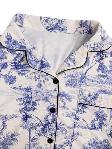 Image of Floerns Women's Floral Pajamas Notch Collar Print Sleepwear Two Piece Pajama Set