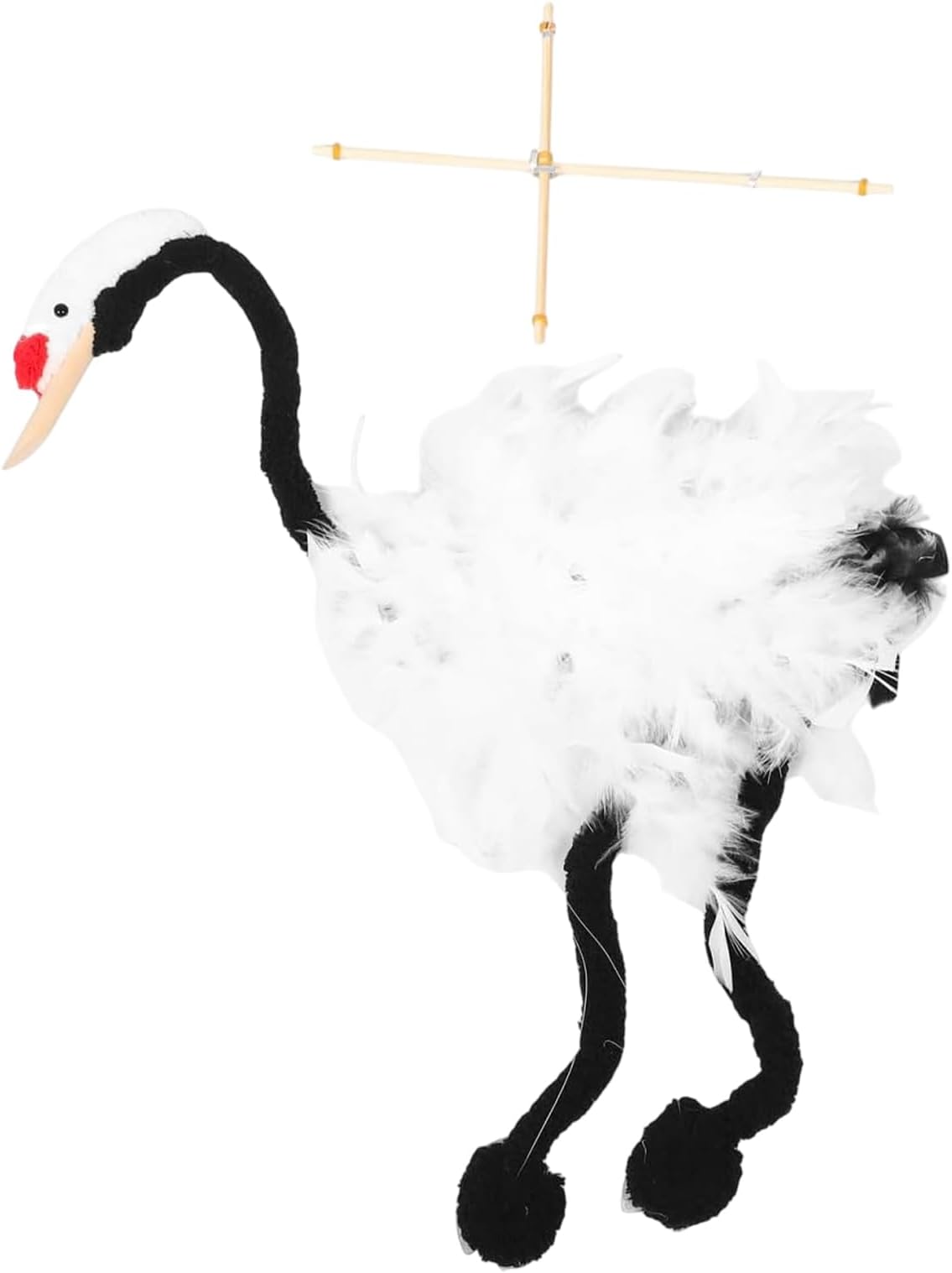 Crane Hand Puppet Toy - Soft Wooden Stuffed Plush Doll With Pull Strings, Interactive Educational Craft For Children | Imaginative Play Bird Puppet For Kids Learning Storytelling Home Classroom Fun