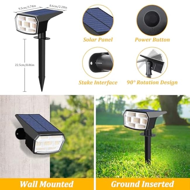 6-Pack Solar Lights Outdoor Waterproof, 59 LED 3 Lighting Modes Solar Spot Lights for Yard, Landscape Lighting Solar Powered Outdoor Lights for Garden Pathway Outside House, Warm White