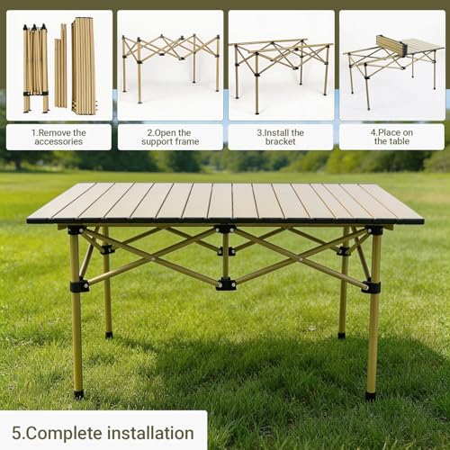 Table de camping pliable avec plateau enroulable portable 95 cm