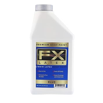 Blue 16 Oz - Liquid Latex Face and Body Paint, Ideal for Arts and Crafts, Nail Art, Theater, Parties, School Plays, Cosplays, Smurf Costume, Stitch Cosplay