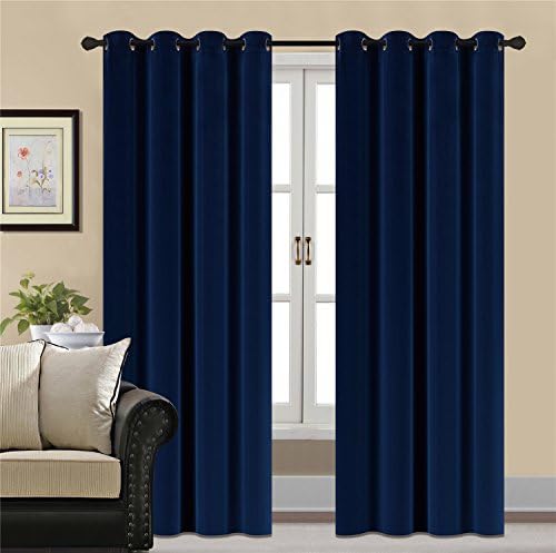 HCILY Blackout Velvet Curtains Navy 84 INCH Thermal Insulated for Bedroom 2 Panels (W104 x L84'', Blue)