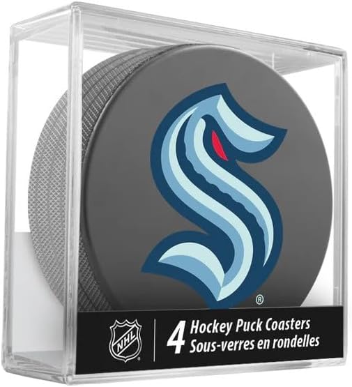 Kraken Officially Licensed Drink Coasters 4 Pack Hockey Puck Design