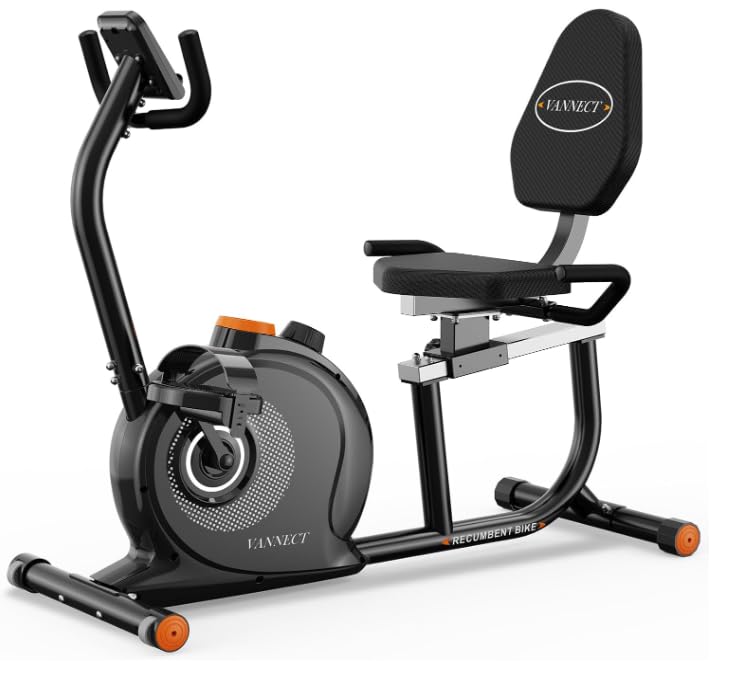 VANNECT Bicicleta Estatica Magnética con 16 Niveles de Resistencia Ajustables,Asientos Amplios y Cómodos, Respaldo, Bicicleta Reclinada con Pantalla LCD Inteligente y APP, Carga Máxima 180KG