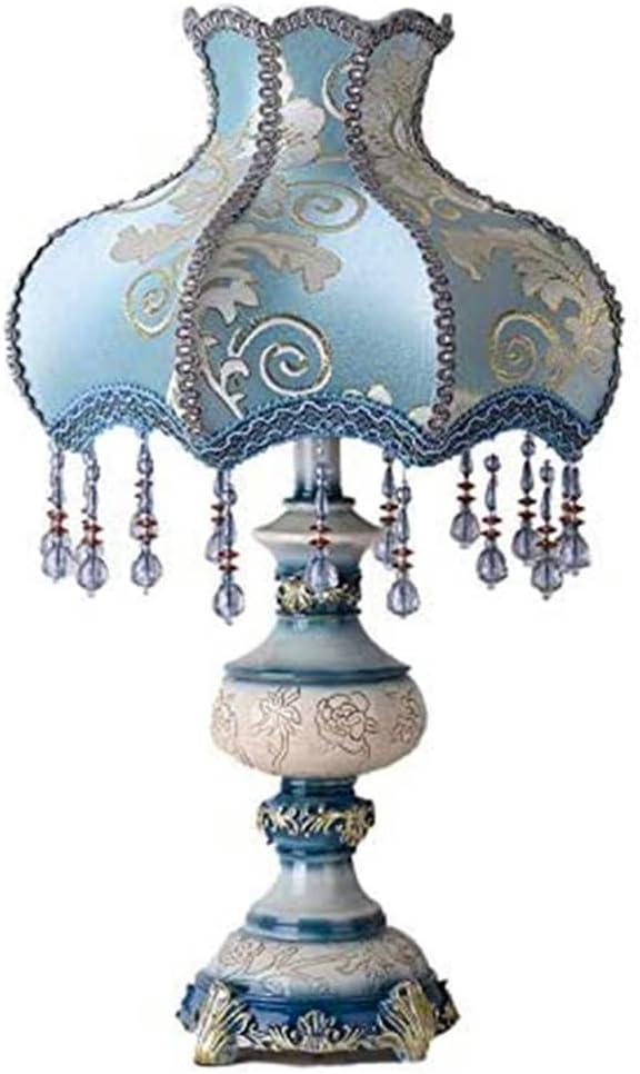 Tiffany European Style Classical Table Lamp,Retro Fabric Bedside Lamp Princess Style Creative Spherical Resin Lamp Body Desk Lamp