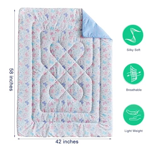 Image of JHXHMX Butterfly Toddler Bedding Set for Girls,4 Pieces Bed-in-a-Bag Toddler Bed Set,Soft Crib Comforter Sheet Set Including Comforter,Fitted Sheet,Flat Sheet and Pillowcase-White