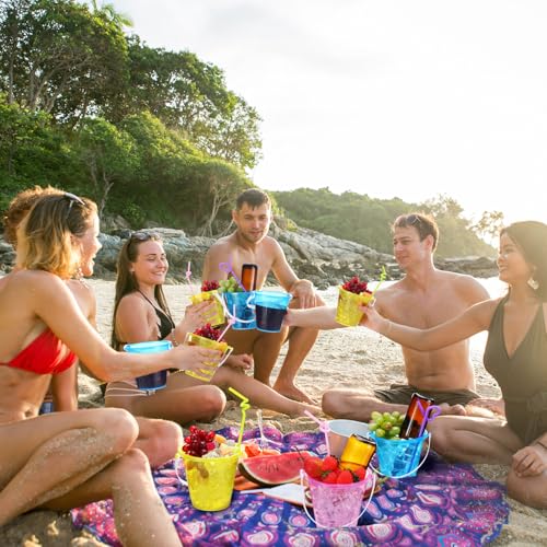 CroBlissful 15 Set 33.8 Ounce Large Beach Drink Buckets with Shovels Disposable Straws Plastic Bucket with Handles for Summer Holiday Party Beach Birthday Party Favors (Glitter) by CroBlissful - Used condition - Image 6