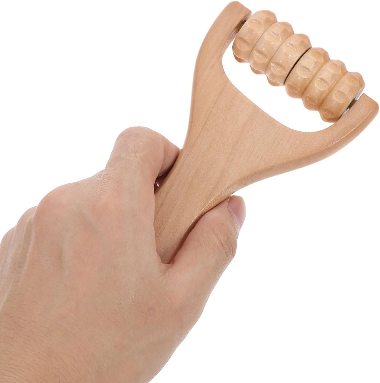 LALAFINA 4Pcs Wooden Massager Rollers Handheld Bead Rollers Lymphatic Acupressure Massage Tool for Men Women Foot, Legs, Arms, Light Brown