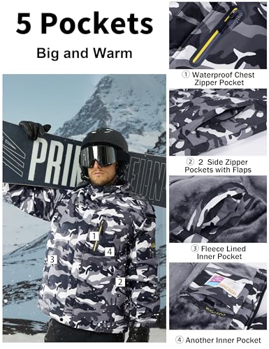 MAGCOMSEN Chaqueta de esquí impermeable para hombre a prueba de viento al aire libre Mountain Parka Fleece Chaquetas con capucha - imagen 5