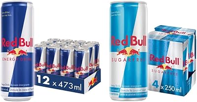 Red Bull Energy Drink, 473 ml (12 pack) & Energy Drink, Sugar Free, 250 ml (4 pack)