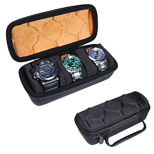 Aukura 3 Slots Hard Watch Travel Case, Zipper Watch Roll Storage Organizer Box For Men And Women, With Anti-Move Pillow Fit Small And Large Watches(Microfiber Lining) #TOP4